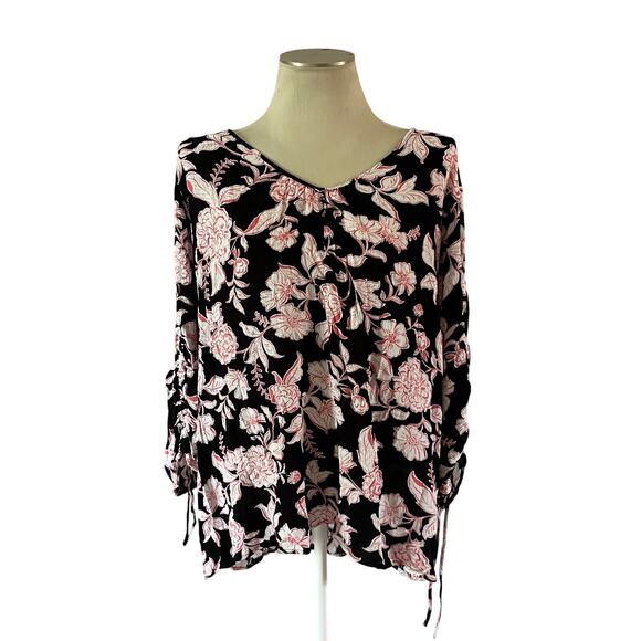 Lane Bryant Tops - Lane Bryant Black Pink Floral Long Sleeve Blouse Plus Size 28 Office Career Work